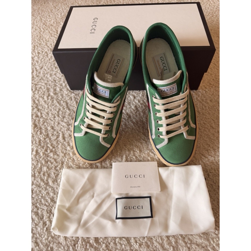 Rare Gucci Tennis 1977 Green Canvas Sneakers 606111-GZO30-3760 Men US 8.5 - Picture 1 of 11